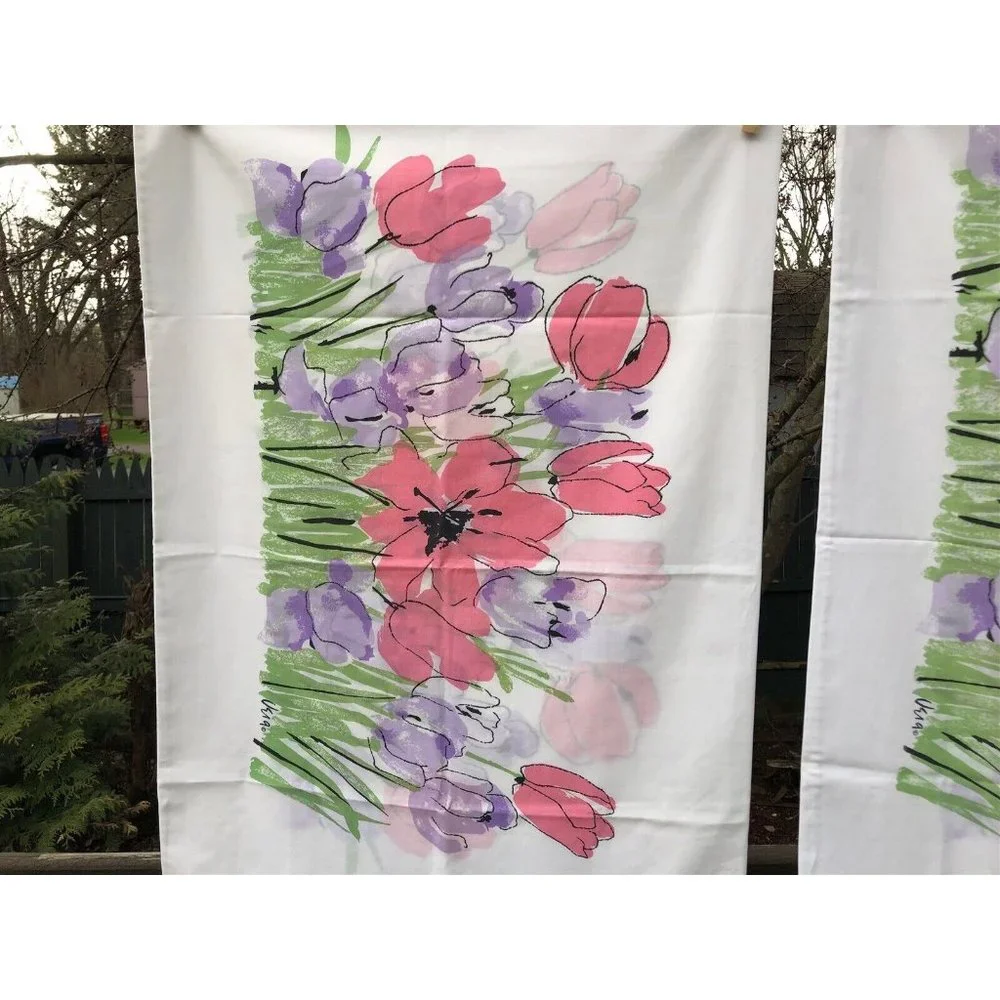 Vintage Vera Neumann Burlington Sheet Set Full Size Pink Poppy Tulips Flowers